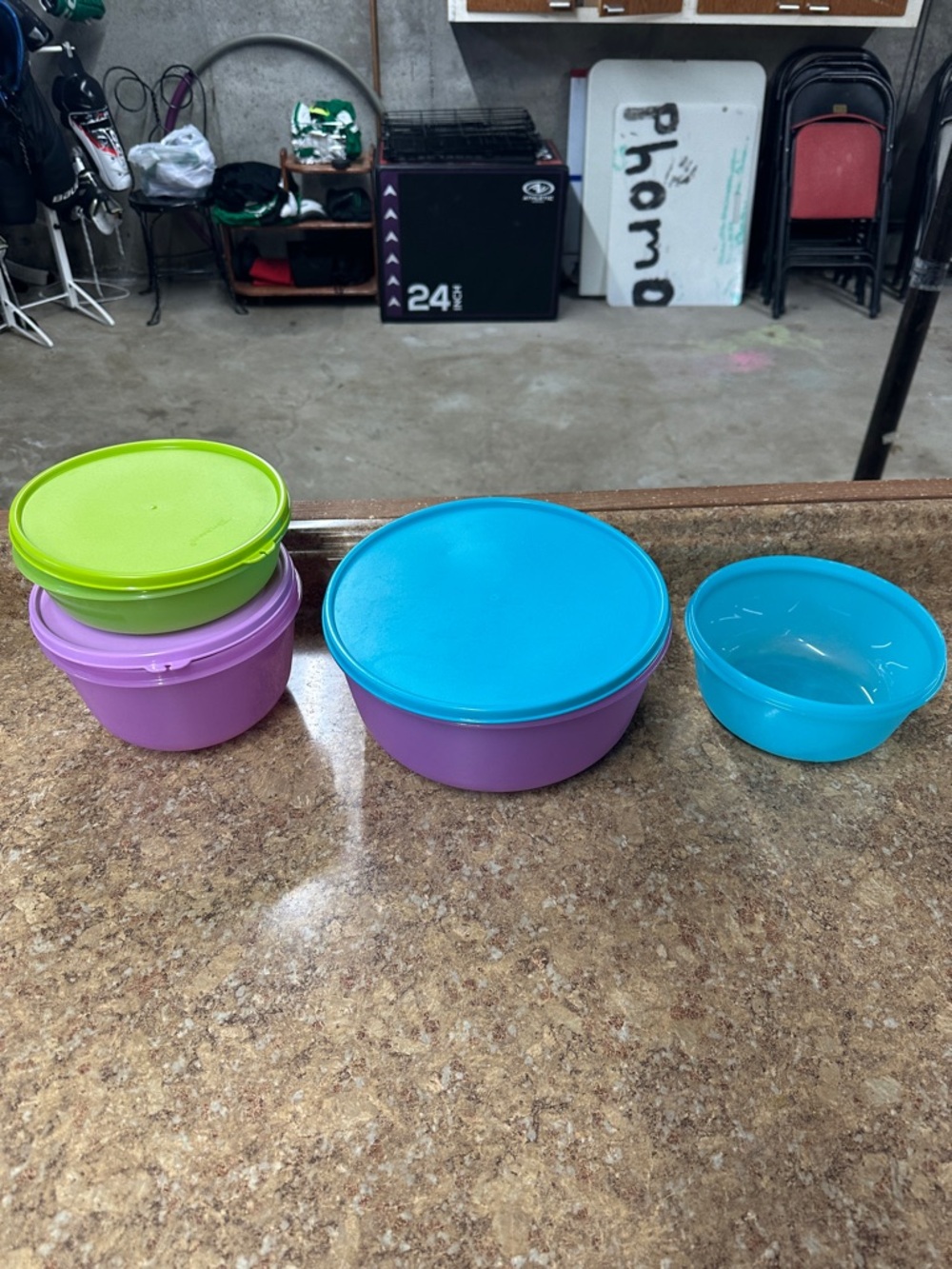 Colorful Plastic Food Storage Tupperware Bowl Set - Blue, Purple, Green
